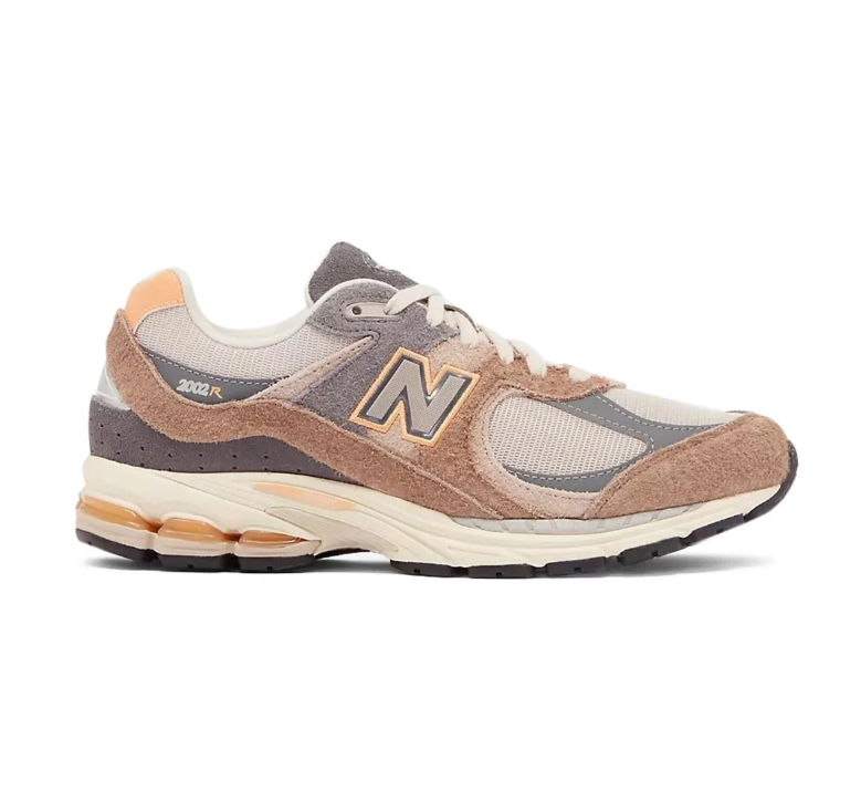 New Balance 2002R Tan & Gray Sneakers with Cream Mesh & Peach Accents