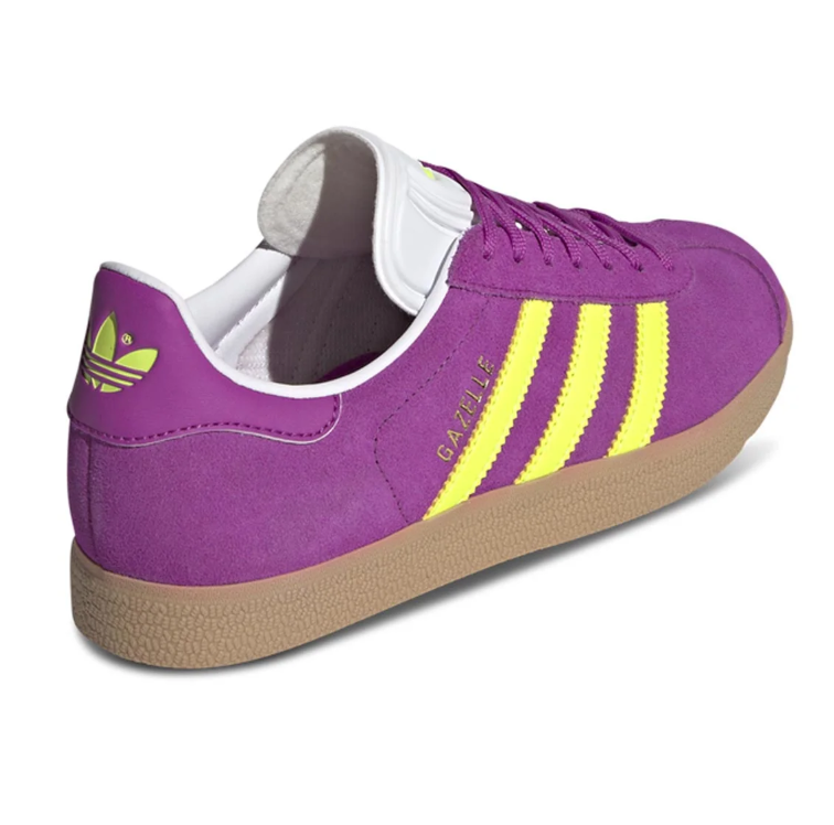 adidas Gazelle Purple Sneakers with Neon Yellow Stripes & Gum Sole