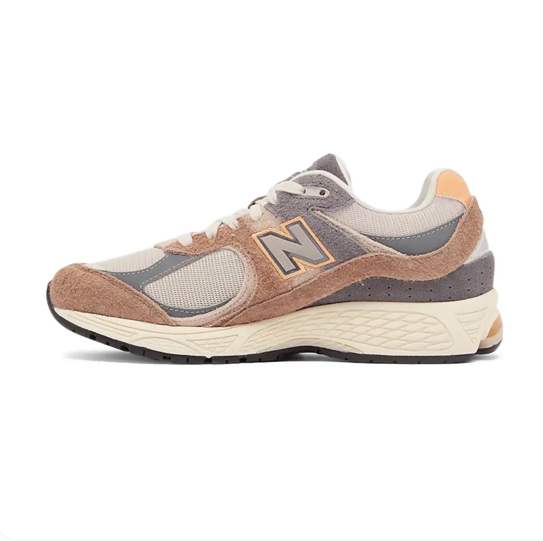 New Balance 2002R Tan & Gray Sneakers with Cream Mesh & Peach Accents