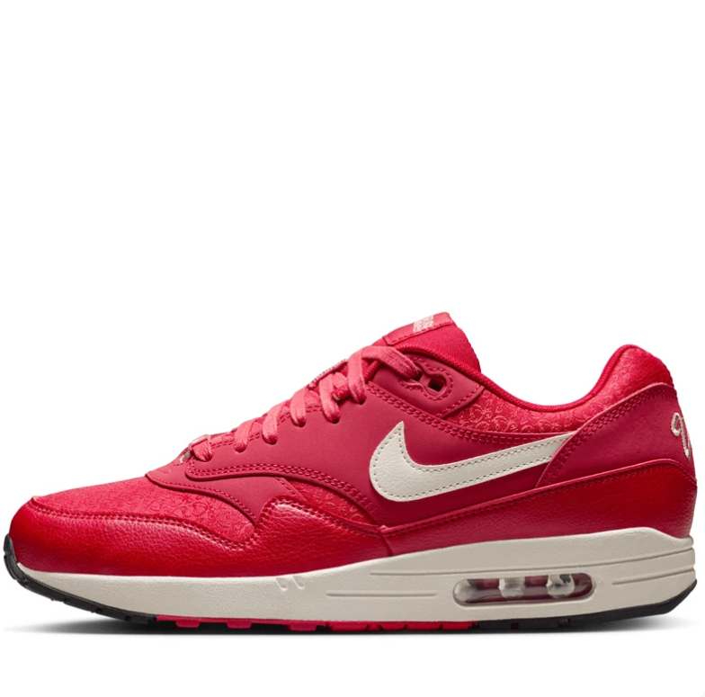 Nike Air Max 1 Red Sneakers with Cream Swoosh & Viva Tejas Details