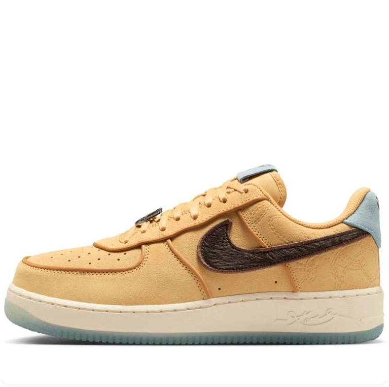 Nike Air Force 1 Low Wheat Sneakers with Brown Swoosh & Kobe Details