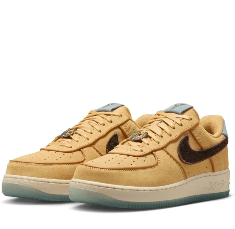 Nike Air Force 1 Low Wheat Sneakers with Brown Swoosh & Kobe Details
