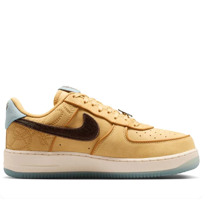 Nike Air Force 1 Low Wheat Sneakers with Brown Swoosh & Kobe Details