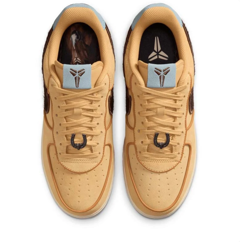 Nike Air Force 1 Low Wheat Sneakers with Brown Swoosh & Kobe Details