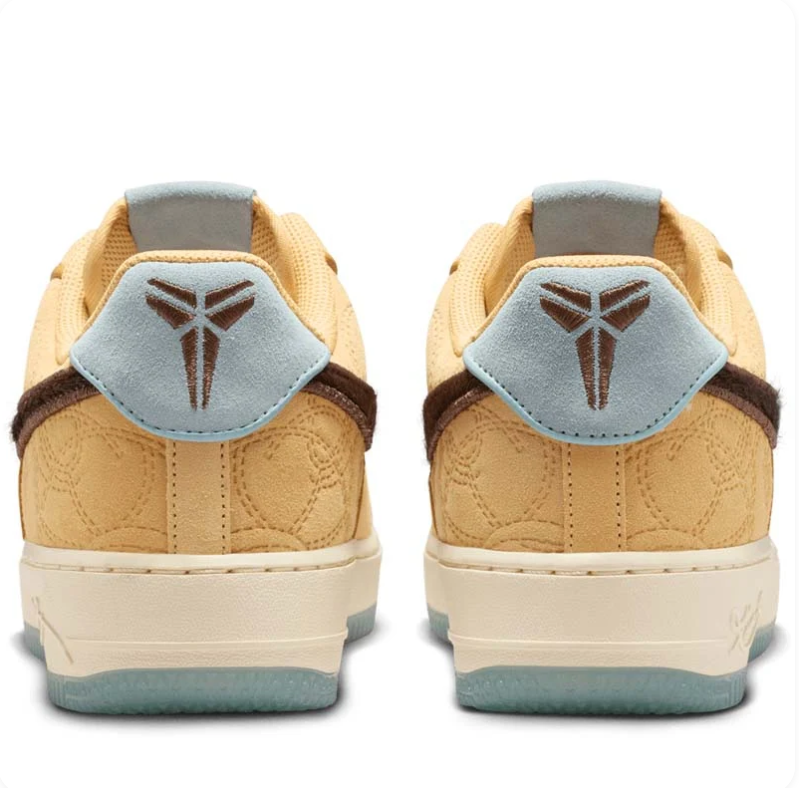 Nike Air Force 1 Low Wheat Sneakers with Brown Swoosh & Kobe Details