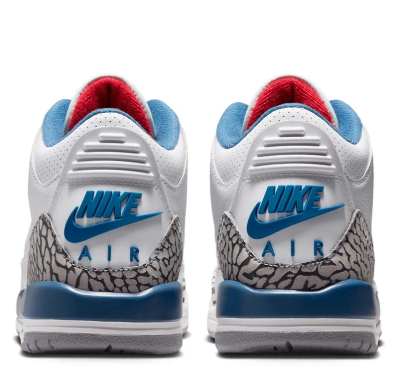 Air Jordan 3 White & Blue Sneakers with Elephant Print & Red Accents