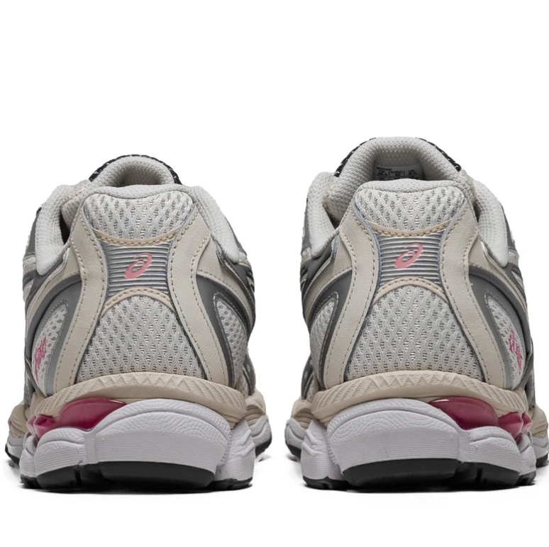 ASICS Silver & Cream Mesh Sneakers with Black Stripes & Pink Accents