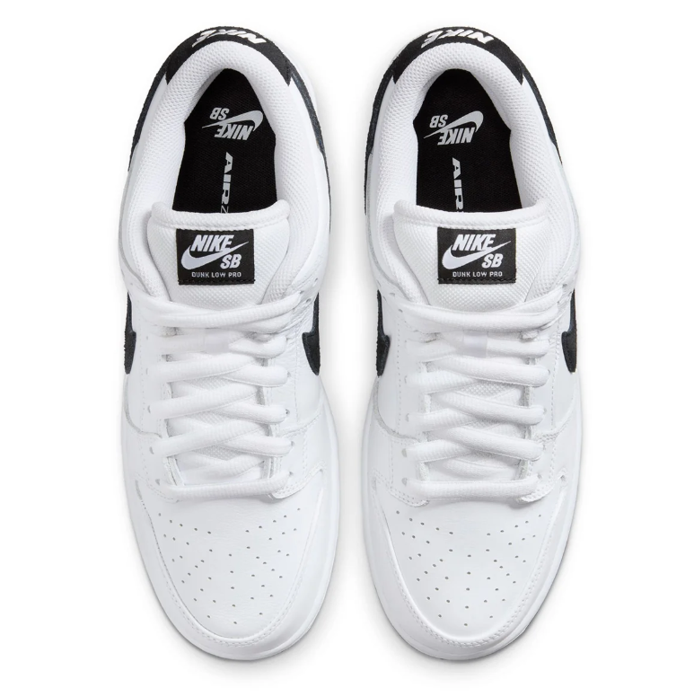 Nike SB Dunk Low Pro White Sneakers with Black Swoosh & Outsole
