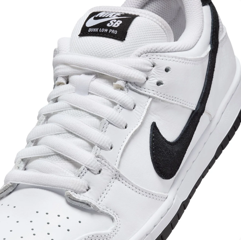 Nike SB Dunk Low Pro White Sneakers with Black Swoosh & Outsole