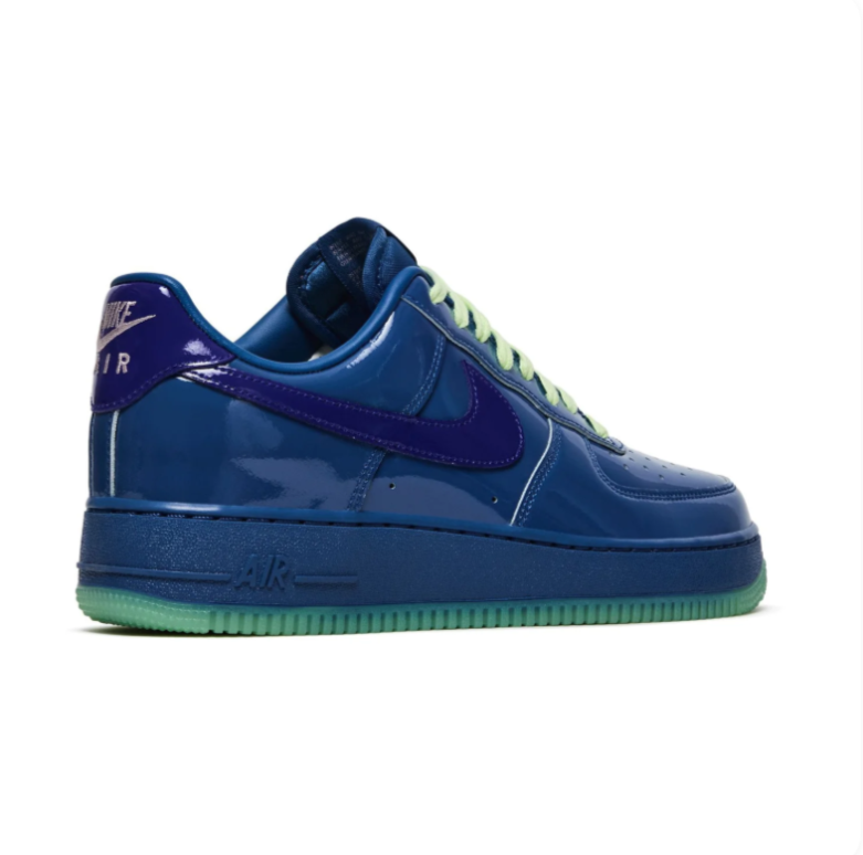 Nike Air Force 1 Low Glossy Blue Sneakers with Purple & Lime Accents