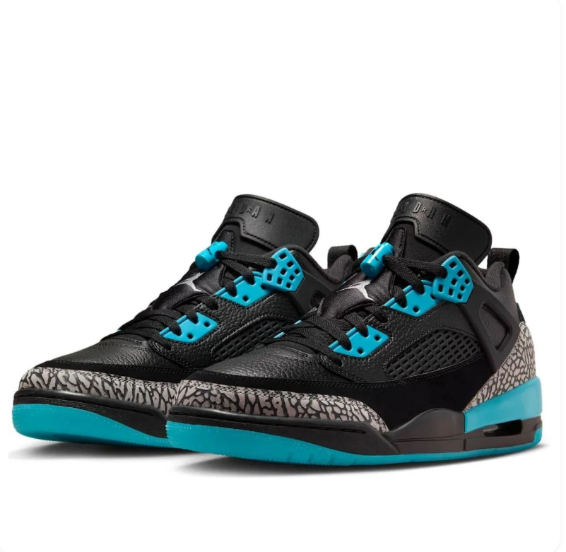 Air Jordan Spizike Low Black & Turquoise Sneakers with Elephant Print