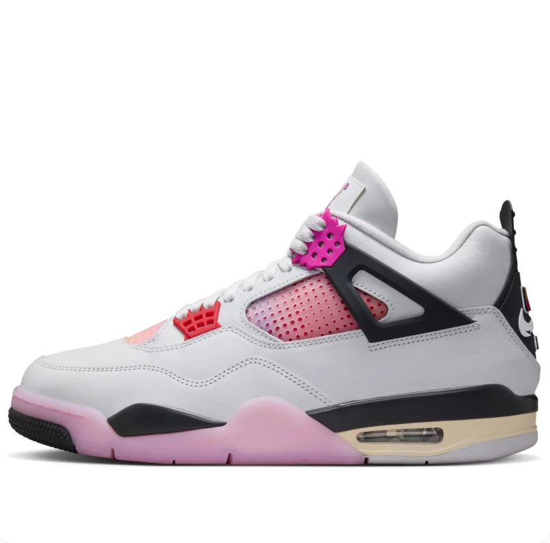 Air Jordan 4 Light Gray Sneakers with Pink & Sunset Gradient Accents
