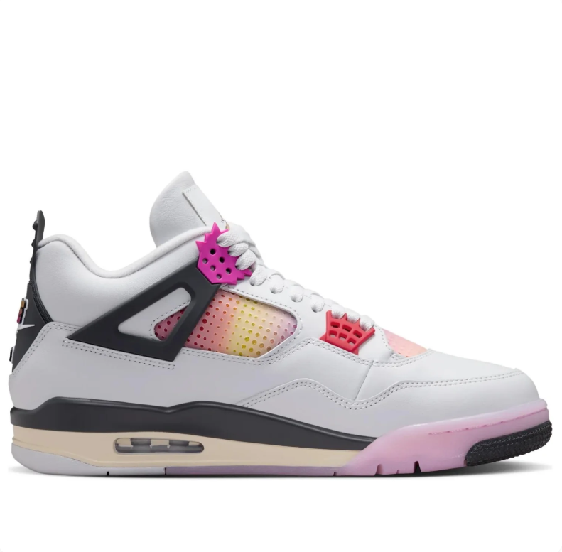 Air Jordan 4 Light Gray Sneakers with Pink & Sunset Gradient Accents