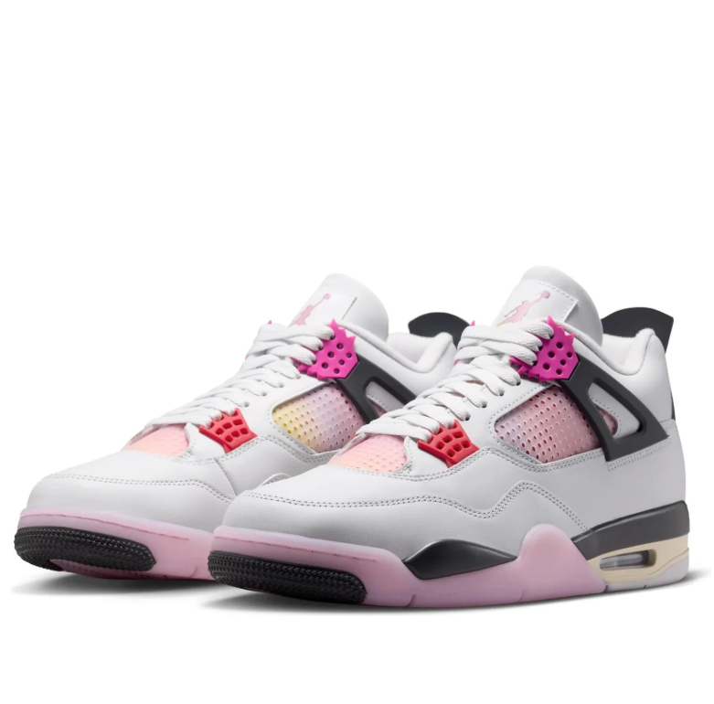 Air Jordan 4 Light Gray Sneakers with Pink & Sunset Gradient Accents