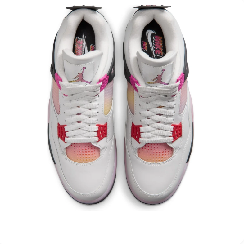 Air Jordan 4 Light Gray Sneakers with Pink & Sunset Gradient Accents