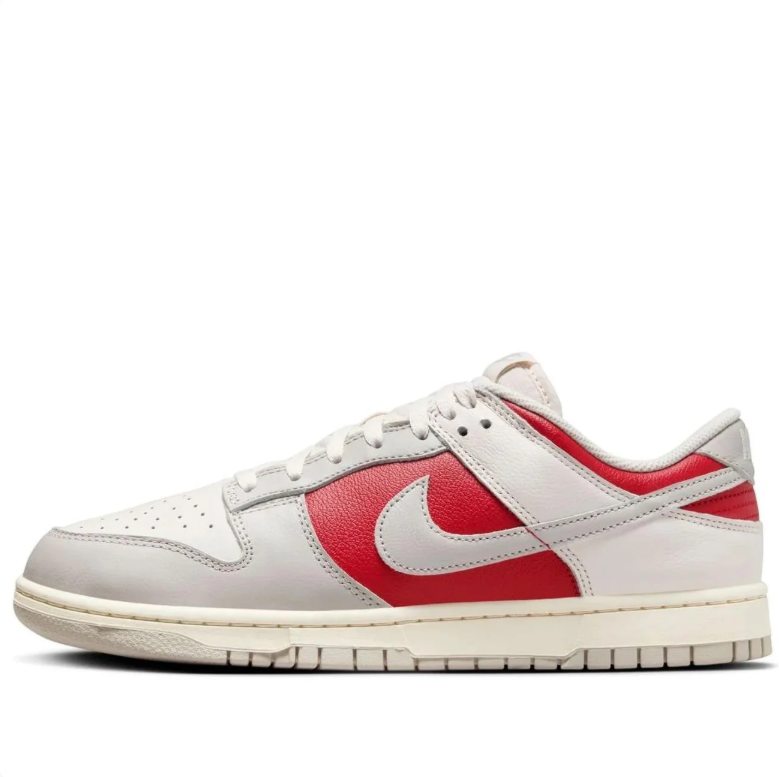Nike Dunk Low Light Gray & White Sneakers with Red Accents