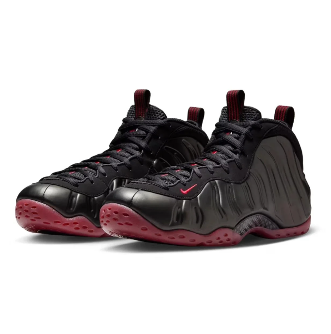 Nike Air Foamposite One Black Sneakers with Burgundy & Red Accents