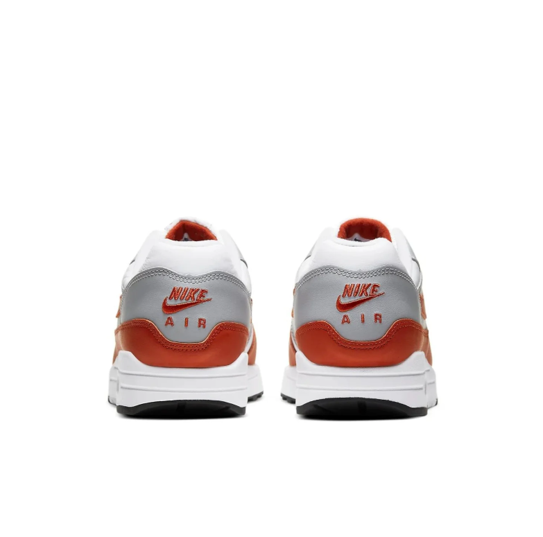 Nike Air Max 1 White & Light Gray Sneakers with Burnt Orange Accents