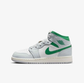 Air Jordan 1 Mid White & Light Gray Sneakers with Green Accents