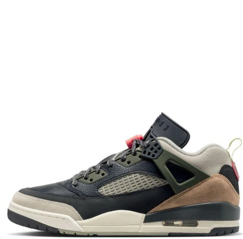 Air Jordan Spizike Low Black & Olive Sneakers with Tan and Coral Accents