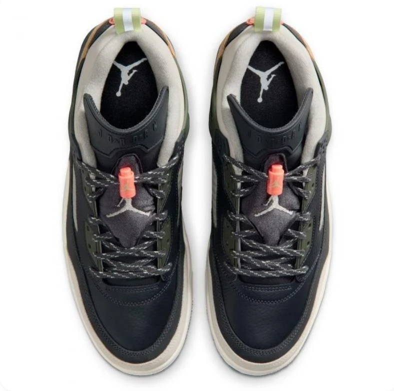 Air Jordan Spizike Low Black & Olive Sneakers with Tan and Coral Accents