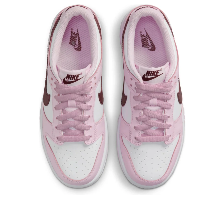 Nike Dunk Low Pink & White Sneakers with Burgundy Swoosh