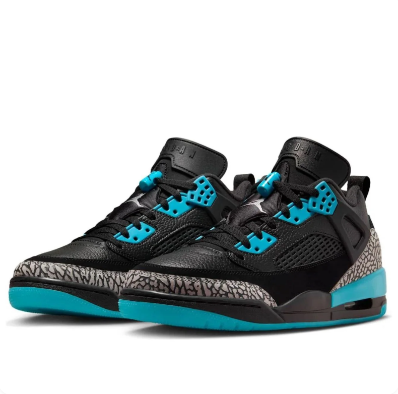Air Jordan Spizike Low Black & Turquoise Sneakers with Elephant Print