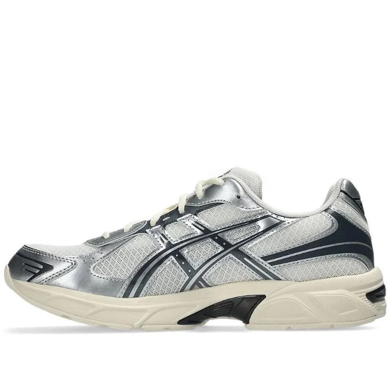 ASICS Silver & White Sneakers with Black Accents and Cream Sole