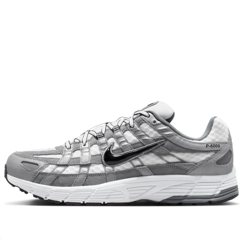 Nike P-6000 Silver Gray & White Sneakers with Black Swoosh