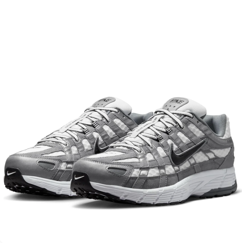 Nike P-6000 Silver Gray & White Sneakers with Black Swoosh