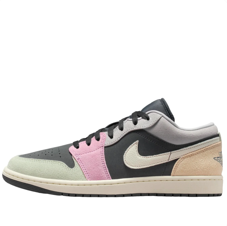 Air Jordan 1 Low Black Sneakers with Pastel Mint, Pink & Peach Accents