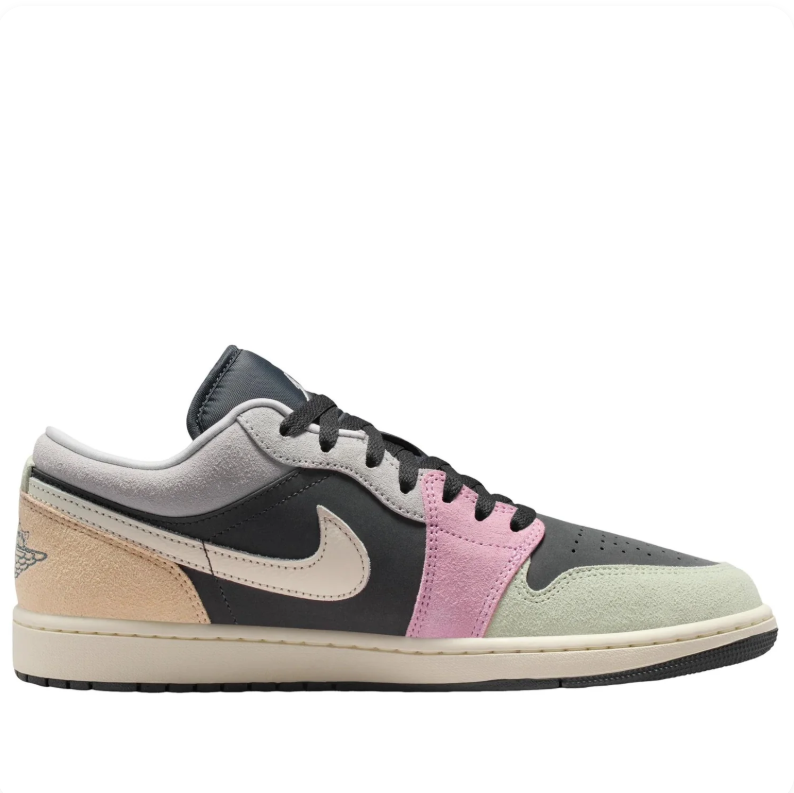 Air Jordan 1 Low Black Sneakers with Pastel Mint, Pink & Peach Accents