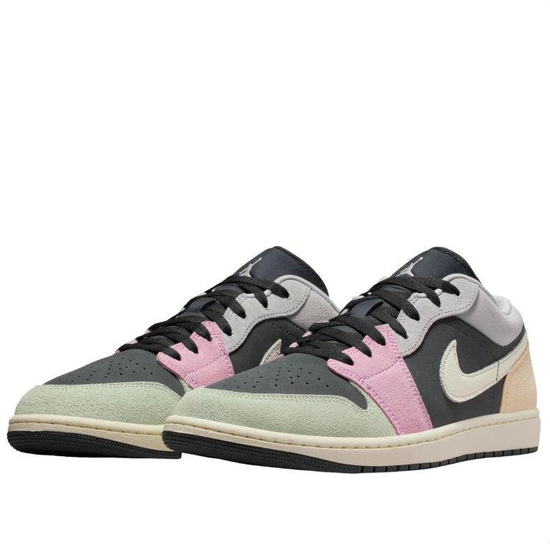 Air Jordan 1 Low Black Sneakers with Pastel Mint, Pink & Peach Accents