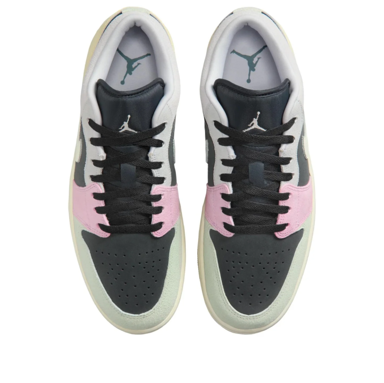 Air Jordan 1 Low Black Sneakers with Pastel Mint, Pink & Peach Accents