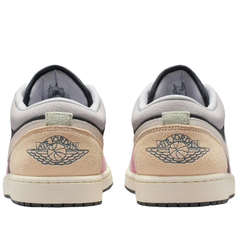 Air Jordan 1 Low Black Sneakers with Pastel Mint, Pink & Peach Accents