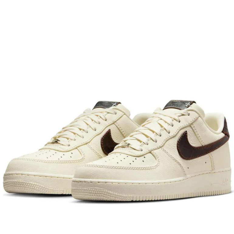 Nike Air Force 1 Low Cream Sneakers with Dark Brown Accents