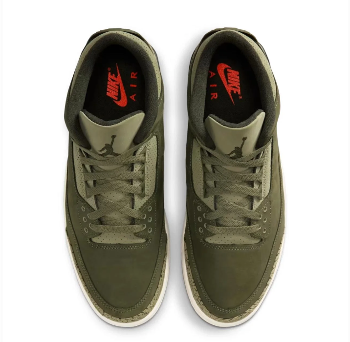 Air Jordan 3 Olive Green Sneakers with Elephant Print & Gum Outsole
