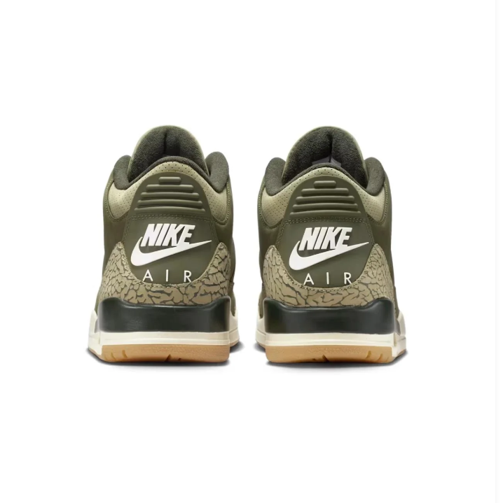 Air Jordan 3 Olive Green Sneakers with Elephant Print & Gum Outsole
