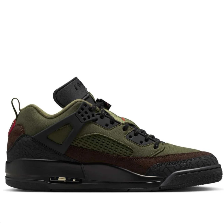 Jordan Spizike Low Olive & Brown Sneakers with Black and Red Accents