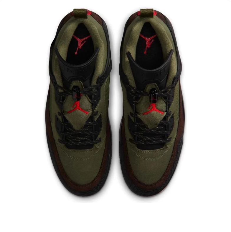 Jordan Spizike Low Olive & Brown Sneakers with Black and Red Accents