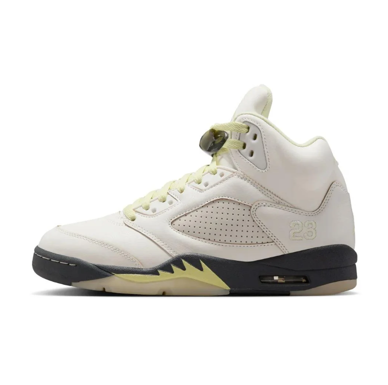 Air Jordan 5 Off-White & Black Sneakers with Pale Yellow Accents