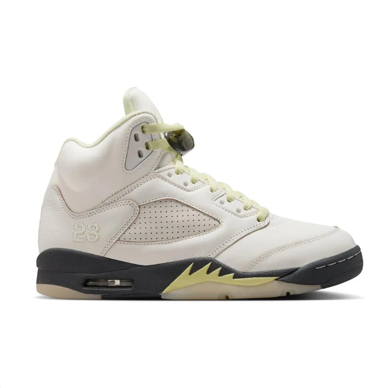 Air Jordan 5 Off-White & Black Sneakers with Pale Yellow Accents