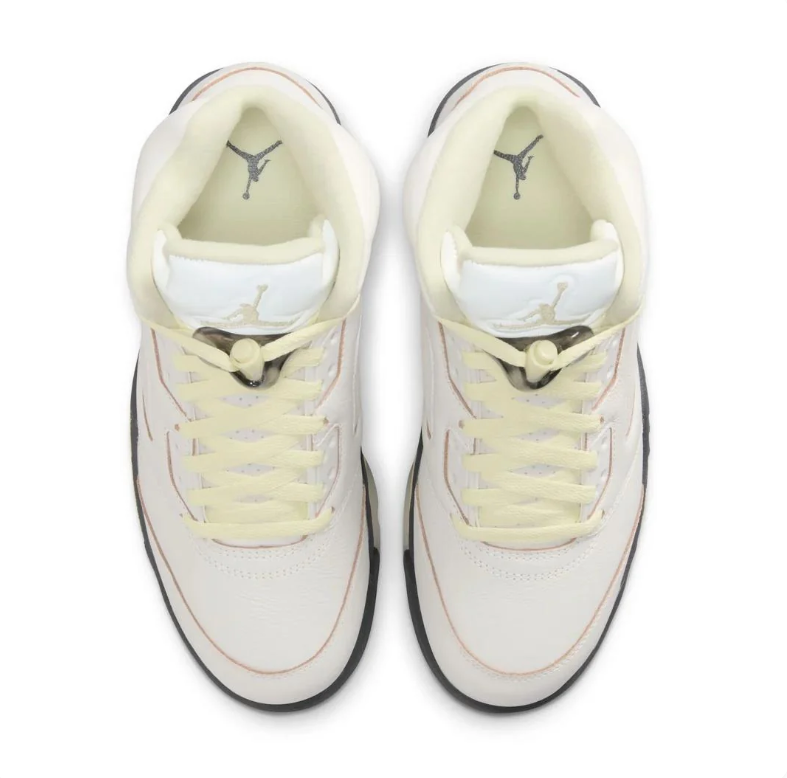 Air Jordan 5 Off-White & Black Sneakers with Pale Yellow Accents