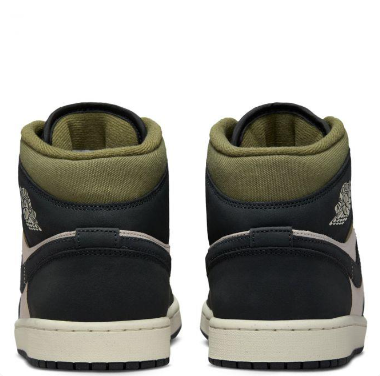 Air Jordan 1 Mid Black & Beige Sneakers with Olive Accents