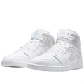 Air Jordan 1 Mid White Sneakers with Distressed Silver Accents