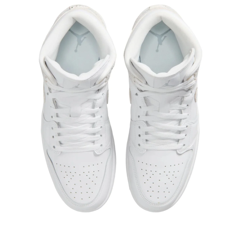 Air Jordan 1 Mid White Sneakers with Distressed Silver Accents