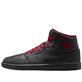 Air Jordan 1 Mid Black & Charcoal Elephant Print Sneakers with Red Accents