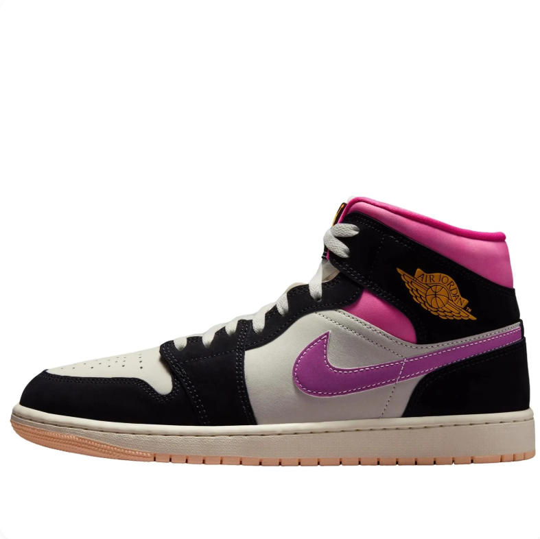 Air Jordan 1 Mid Black & White Sneakers with Pink & Purple Accents