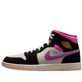 Air Jordan 1 Mid Black & White Sneakers with Pink & Purple Accents