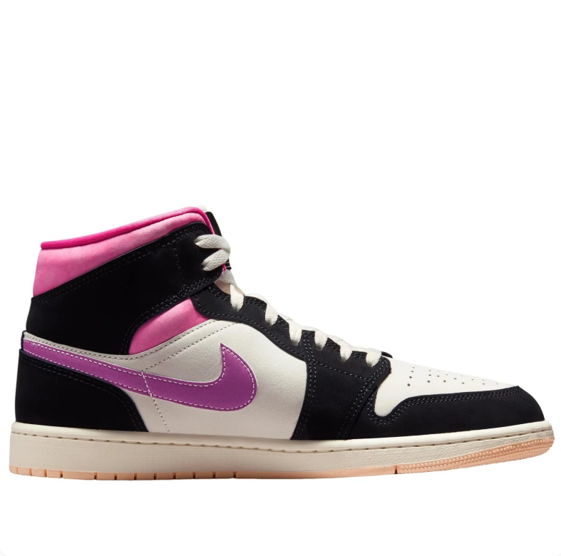 Air Jordan 1 Mid Black & White Sneakers with Pink & Purple Accents